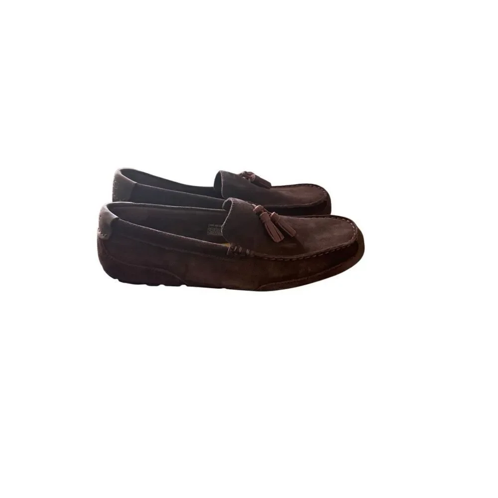 UGG men’s Chocolate Brown Leather Suede Slip-On Tassel Loafers Shoes Size 11